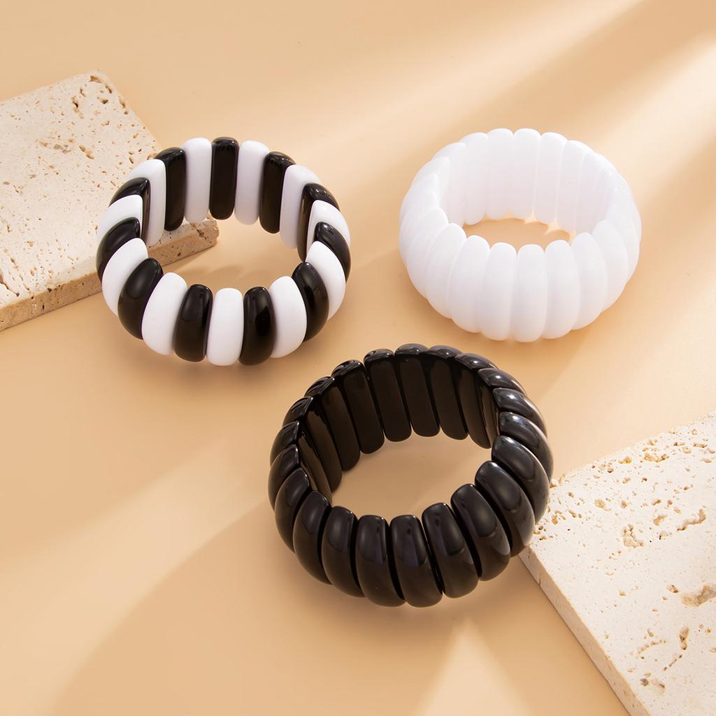 Stilvolles Schwarz-Weiß-Gespleißtes Elastisches Armband Armband, Übertriebenes Geometrisches Gebogenes Breites Armband Armband