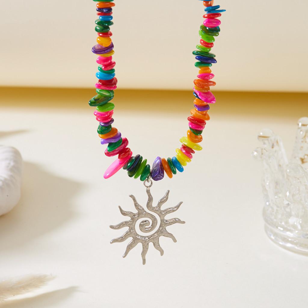 Chic Sunflower Pendant Necklace Alloy Geometric Design For Women Accessories Colorful