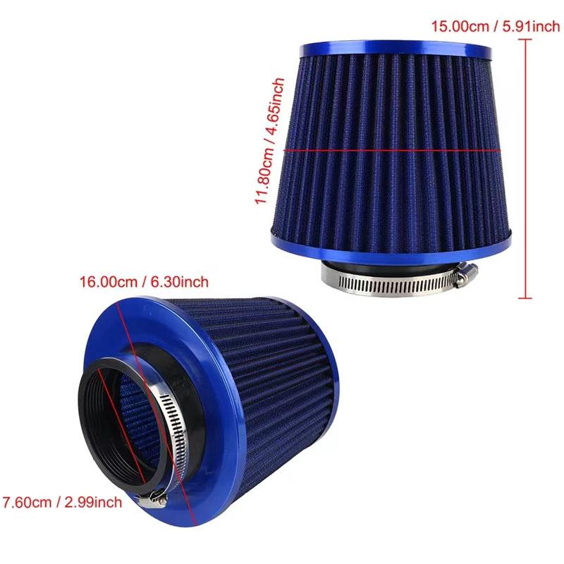 Vendita calda Kit Induzione Filtri Aria Auto Filtro Presa Aria Fredda Flusso Elevato Universale Sportivo Rete Conica Potenza 76MM Accessori Auto