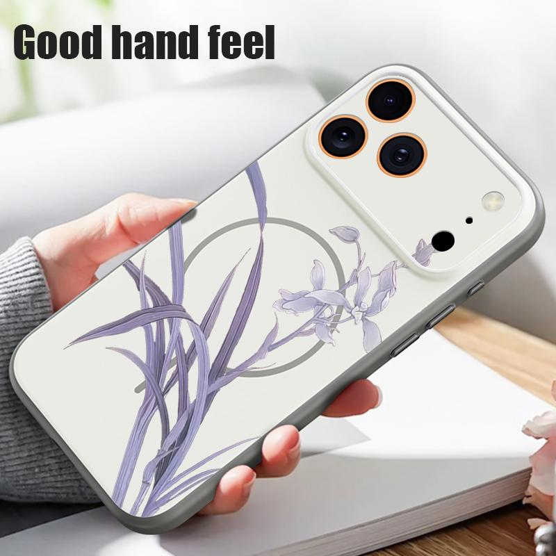 Magnetic For Magsafe Case For iPhone 17 Pro Max Purple Orchid Floral Pattern Skin Feeling Cover For iPhone 16 15 14 13 Pro Max