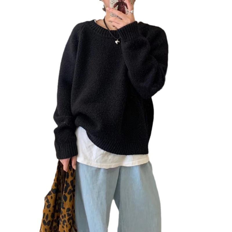 Women's Korean Round Neck Pullover Sweater - Autumn/Winter 2025, Loose Fit, Soft Knit, Thick, Slimming Style.
