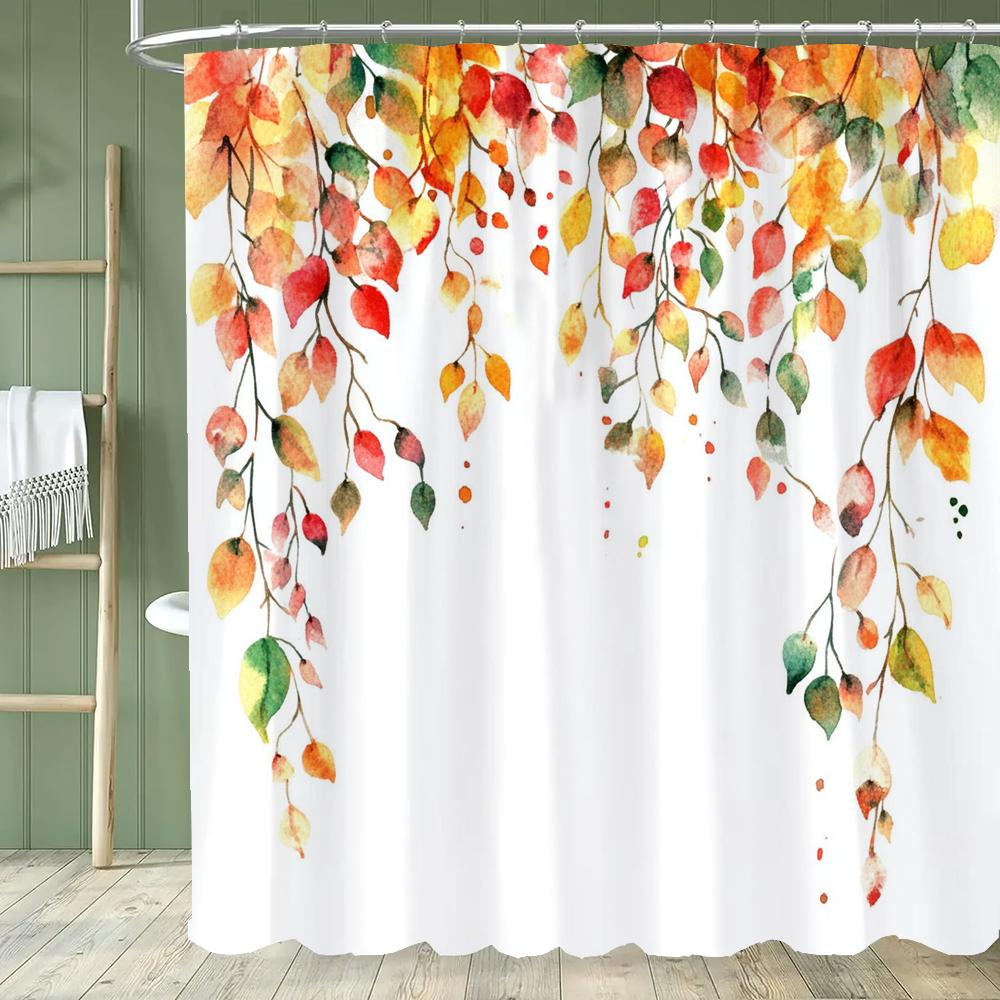 Modern Plants and Leaves Shower Curtain, Botanical Leaf Bathroom Decor Shower Curtain, Waterproof Shower Curtain with Hooks