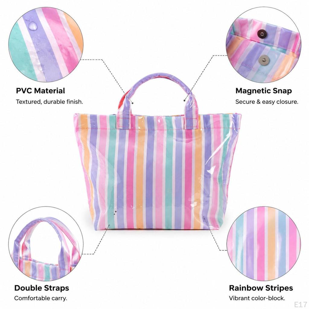 Beach Case PVC Stripe Work Tote for Vacation Errands Gym Traveling