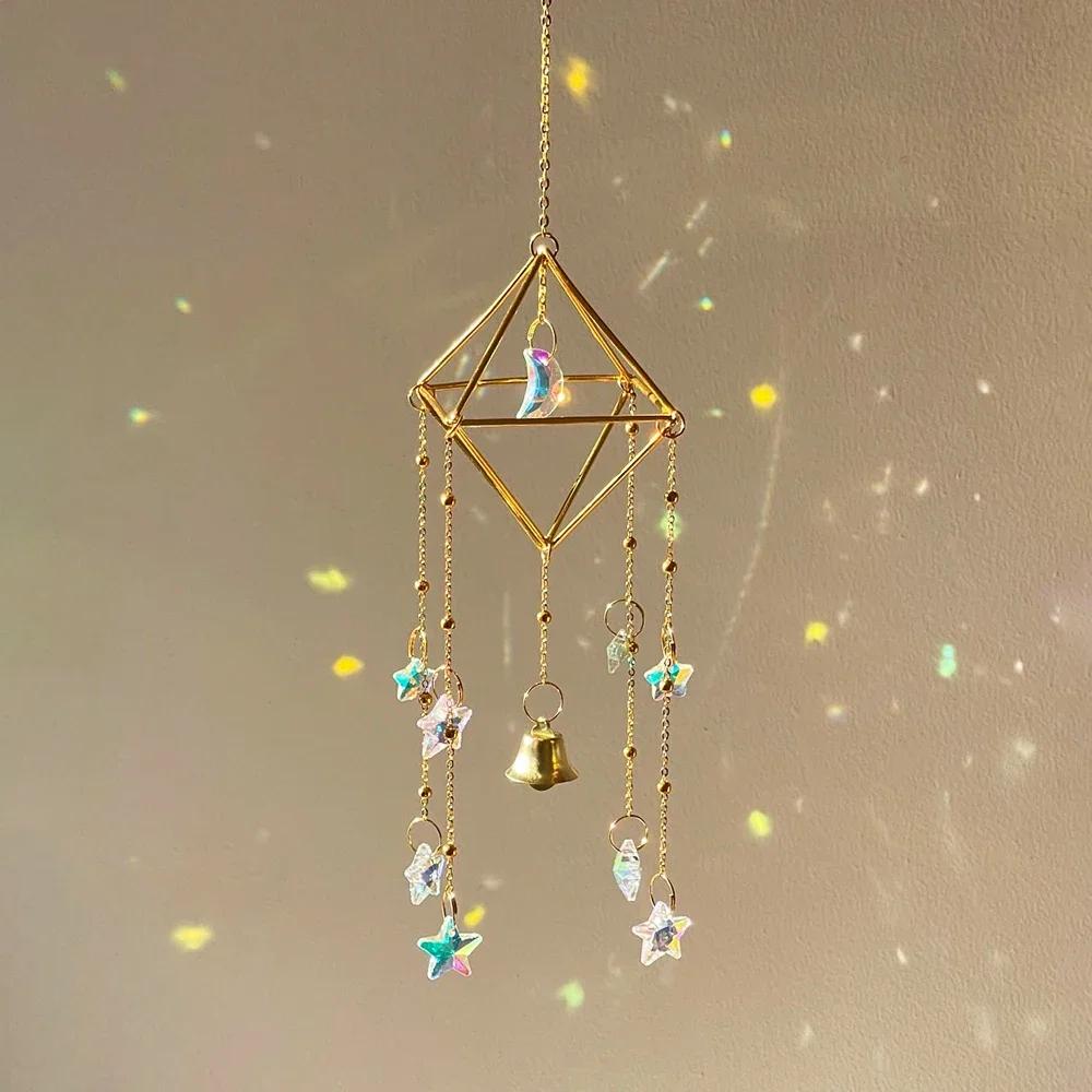 Rainbow Star Moon Wind Chimes Pendant Hanging Sun Catcher Prism Rainbow Maker Light Catcher Outdoor Window Garden Decoration