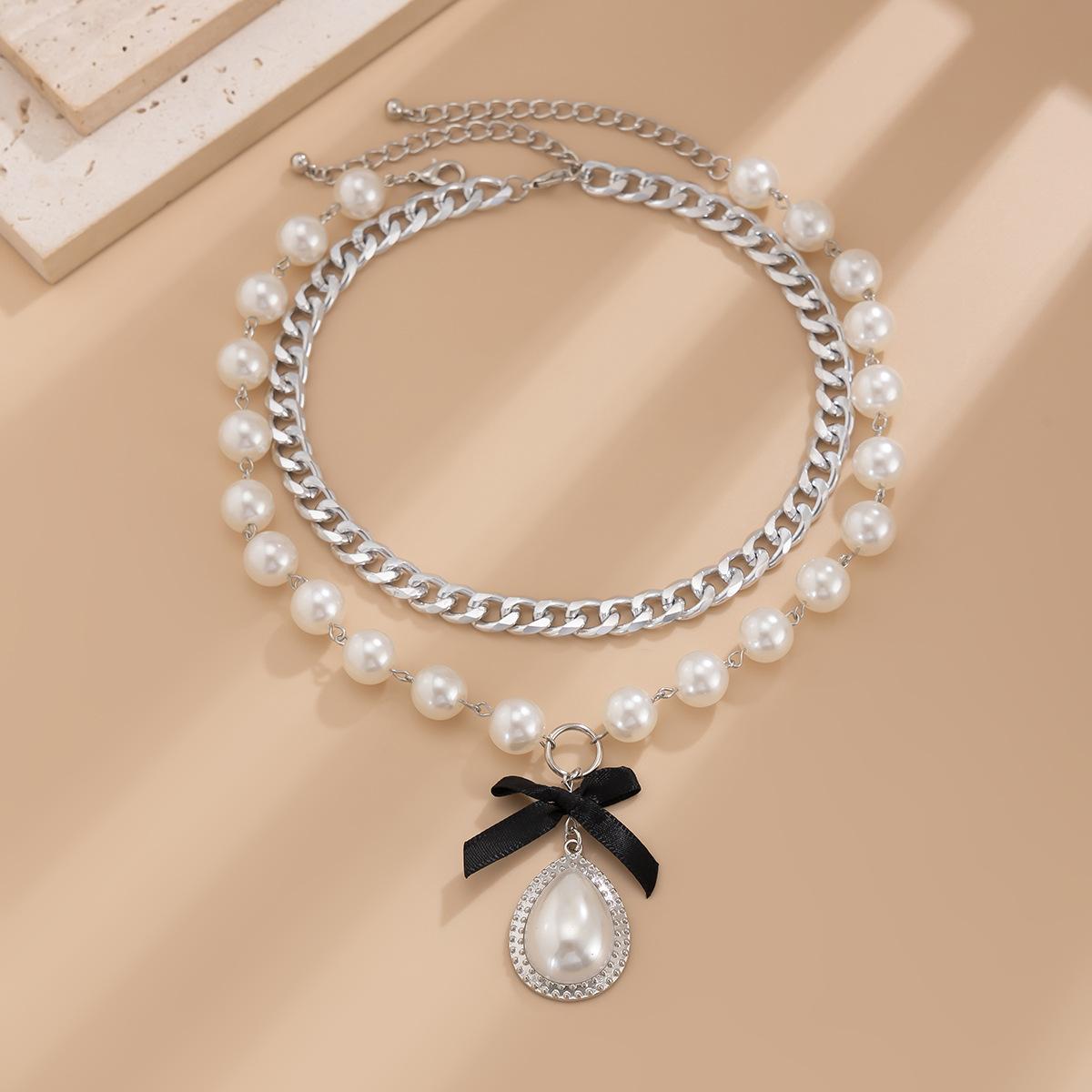 

Аксессуары Модные многослойные искусственные жемчужины бисерное ожерелье бант капля воды жемчужное ожерелье кулон