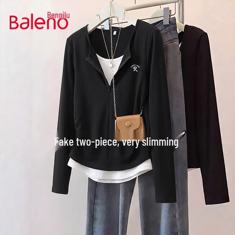 Baleno Women's Half-Zip Faux Two-Piece Long Sleeve T-Shirt