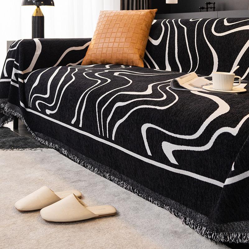 Black Chenille Sofa Cover Cloth Four Seasons General Fabrics Sofa Towel Full Covered Universal Non-Slip Cover Blanket