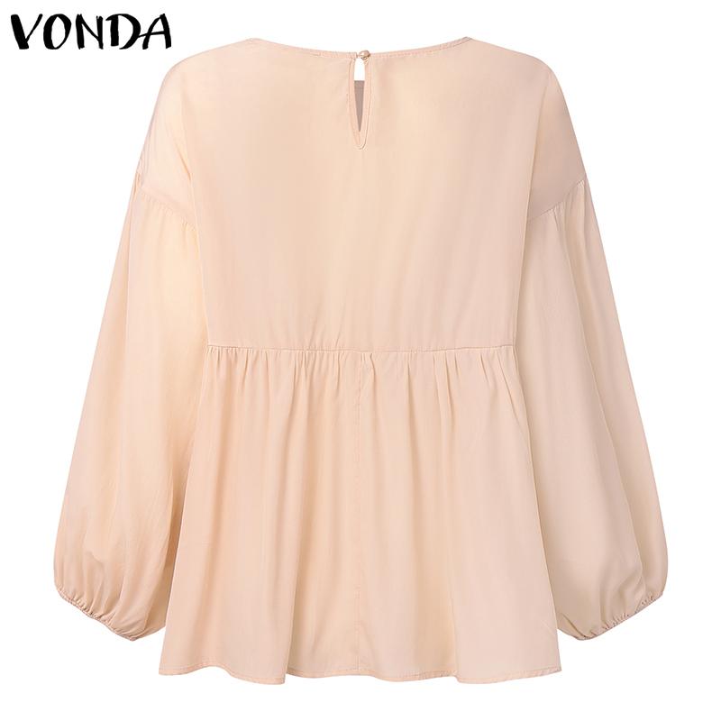 VONDA Women Round Neck Casual Long Sleeve Elegant Oversized Blouse