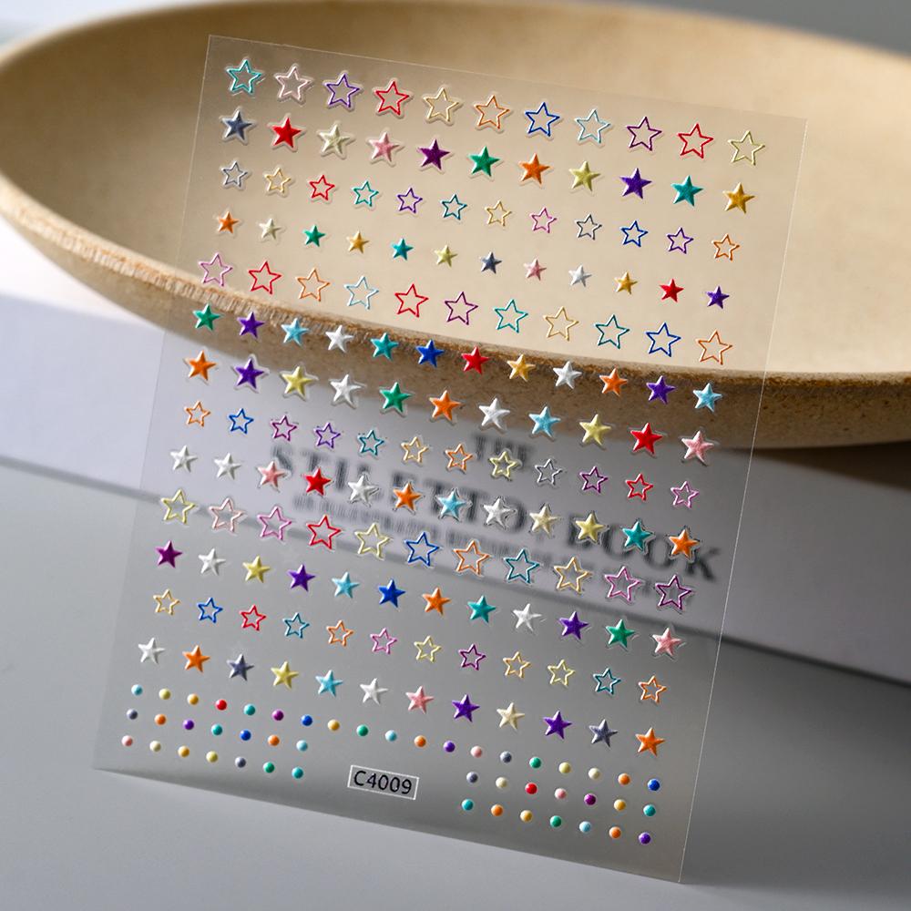 Black White Star 3D Nail Art Sticker Y2K Pentagram Self-Adhesive Decals Laser Shiny Glitters Starlight Manicure Ornaments Slider