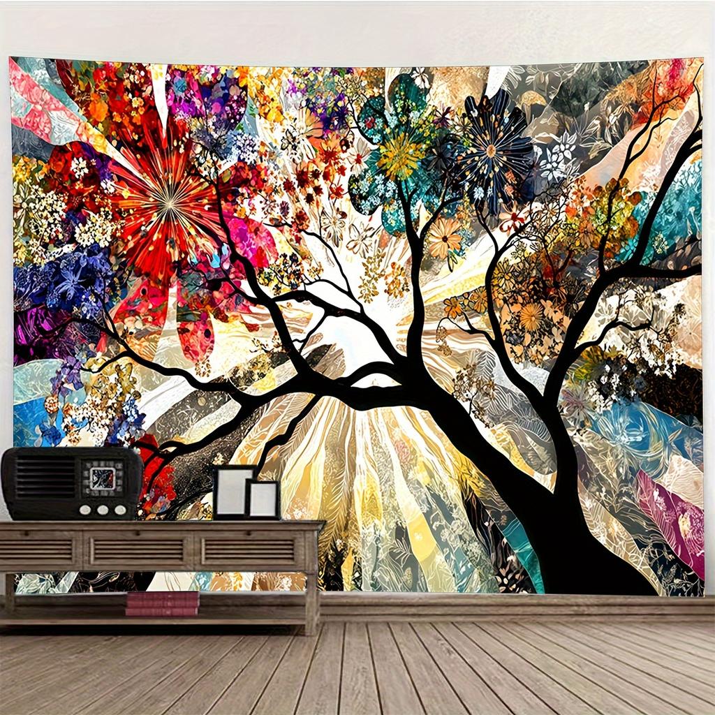 Buntes florales Baum-Wandteppich Lebendiges Wandbehang für Schlafzimmer- und Wohnzimmer-Dekoration Ideales Geschenk für Kunstliebhaber