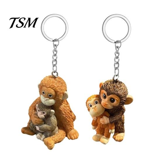 Small Monkey Lover Gift 3D Punch Keychain, Protect The Hanging Ornament, Orangutan Plush Toy Accessory Cute Resin And Keyring for Backpack Purse