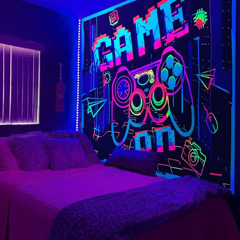 1pc Game Party Fluorescent Tapestry, Ultraviolet Black Light Tapestry, Room Dormitory Home Decoration Wall Hanging