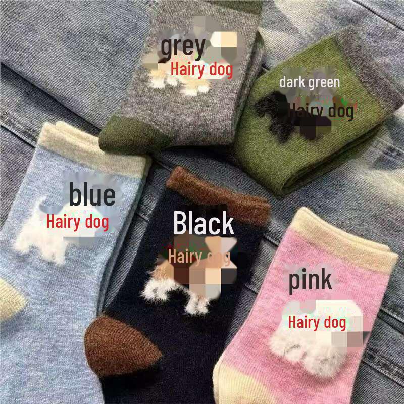 

Корейские ретро-носки в стиле колледжа с пушистыми щенками для женщин – милые теплые осенние носки средней длины One Size синий