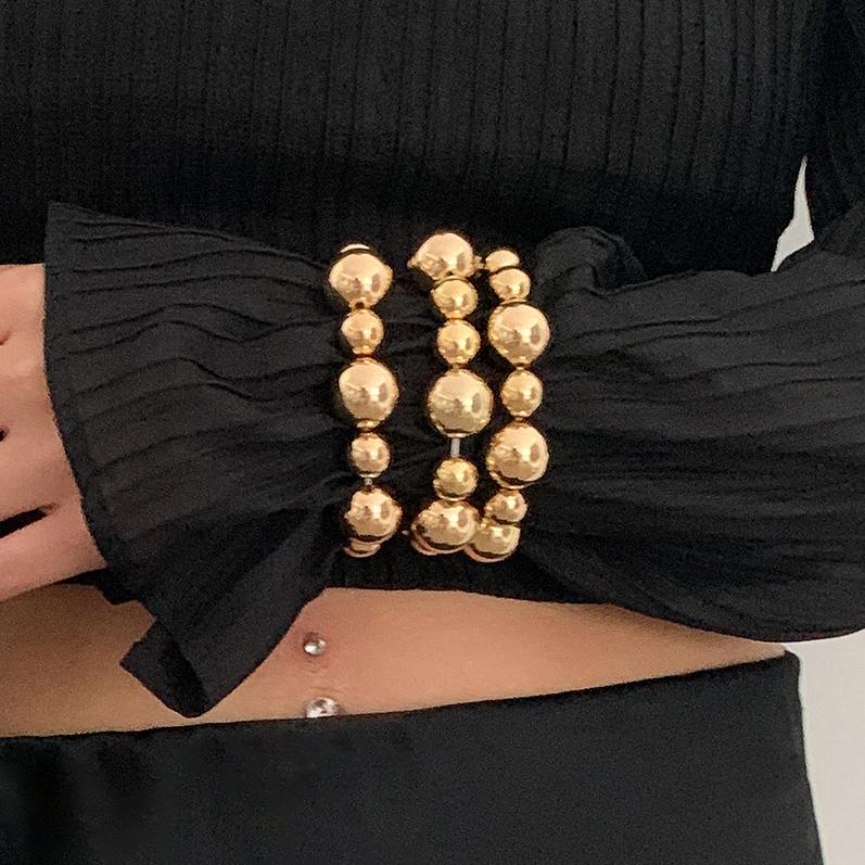 SHIXIN 3Pcs/Set Trendy Gold Color Silver Color Plastics Beads Chain Bracelets for Women Hip Hop Elastic Rope Big Ball Bangles
