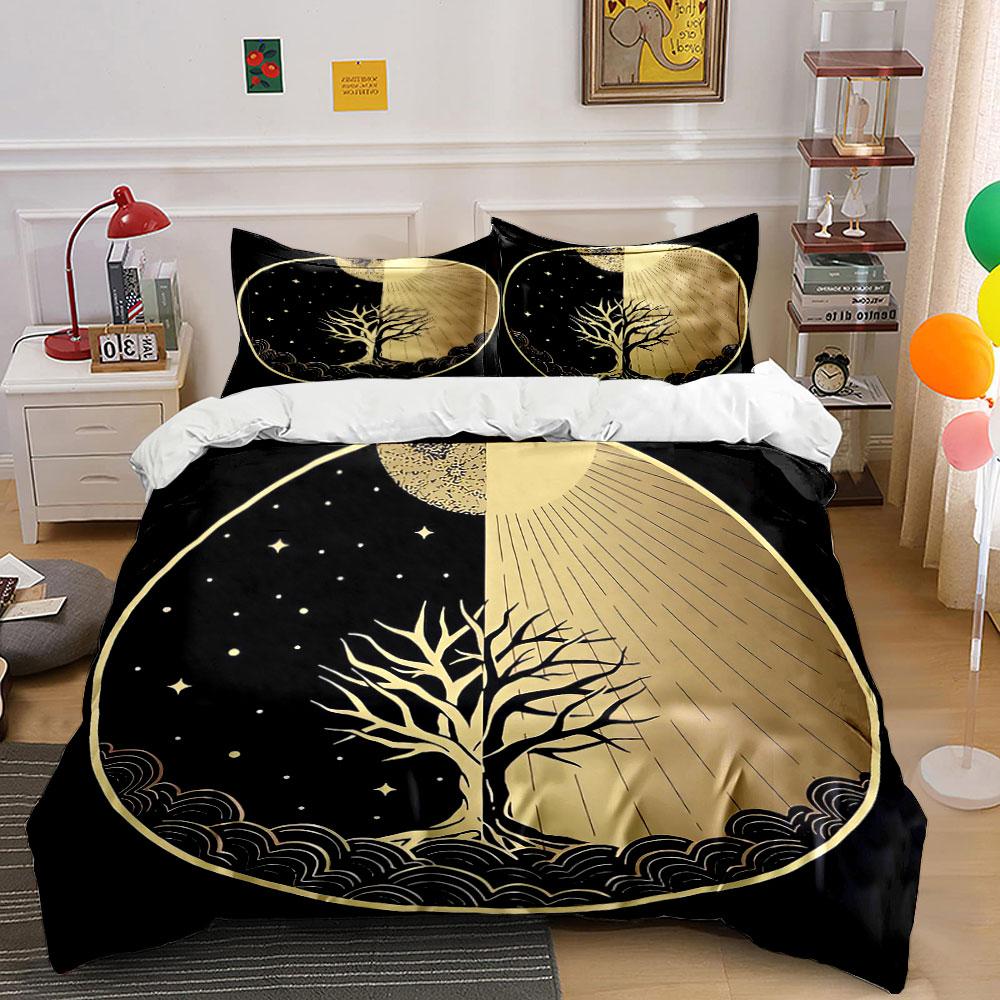 Sun Moon Tree Art Decor Bedding Set with 1 Duvet Cover 2 Pillowcases Single Double King Queen, Gift