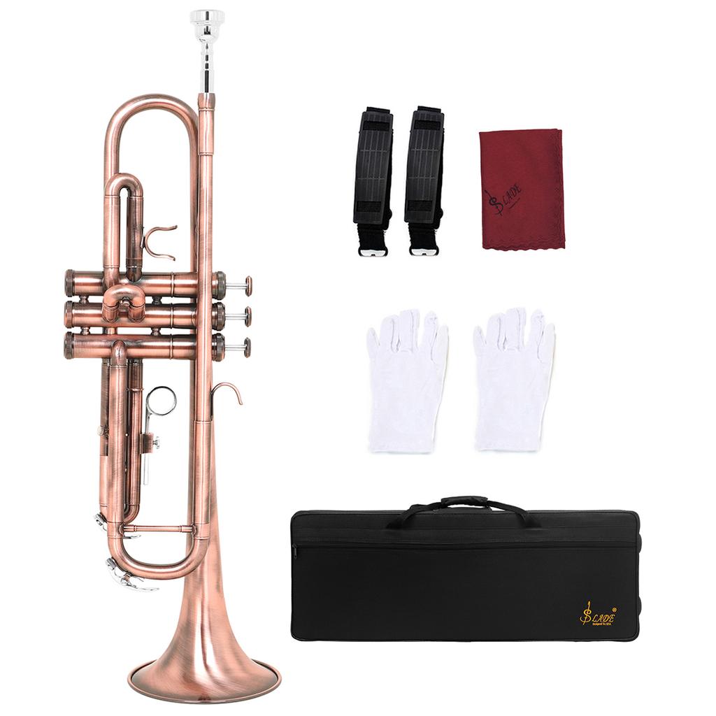 Bb Trumpet B Flat Brass body Trumpet Performance Beginners Pro Brass Musical Instrument with Straps Gloves Wipping Cloth Parts