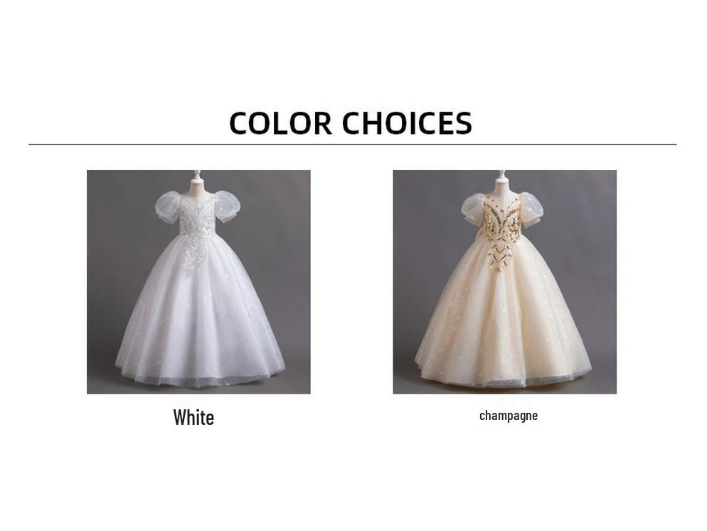 High-End Puffy Princess Dress for Girls - Elegant Wedding & Piano Performance Gown