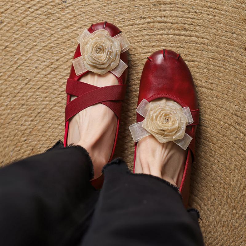 

French women s four-season shoes retro casual single shoes spring new light mouth foot cover flower soft sole versatile apricot 40 бордовый