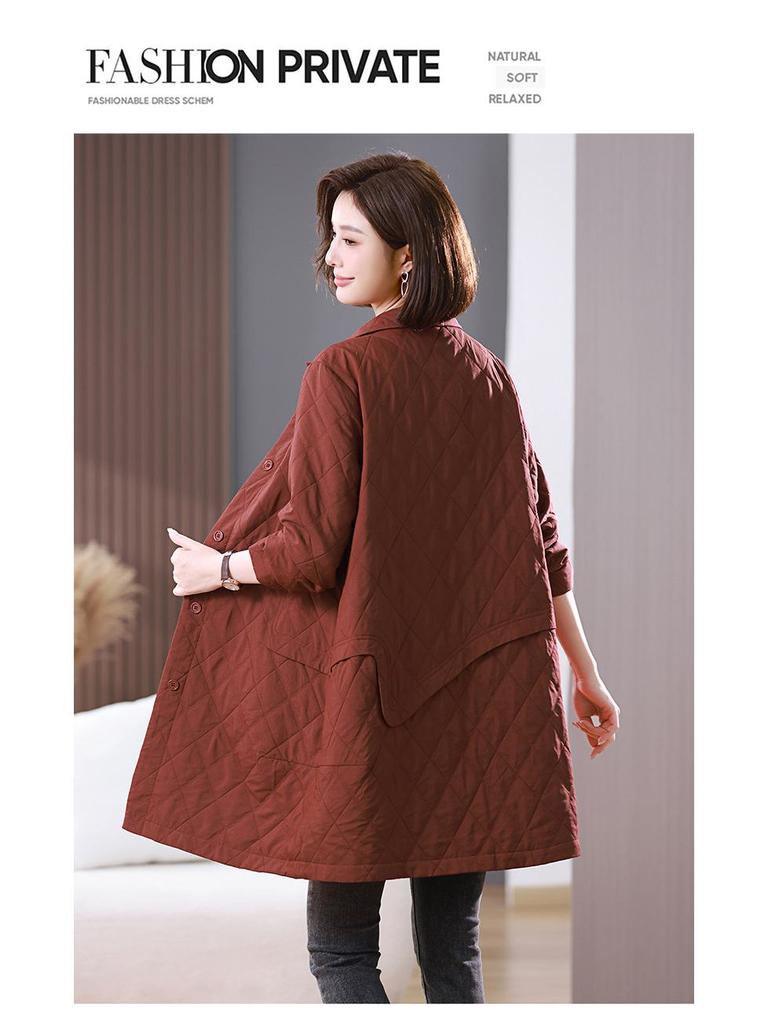 Women's Mid-Length Argyle Patchwork Trench Coat - 2024 New Autumn Casual Style