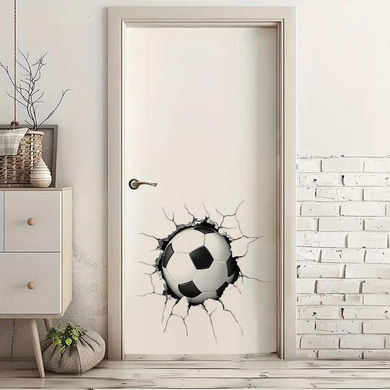 3D Breaking Through Wall Crack Soccer Football PVC Wall Sticker Self-Adhesive Removable for Kids Room Living Room Bedroom Sports Home Decor Art