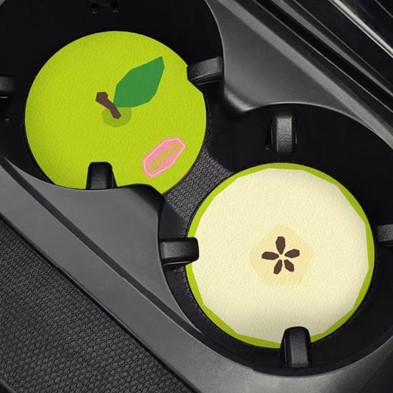 Car Water Coaster 2.36inch Universal Non-Slip Coaster Car Cup Holder Coaster Double-Sided Fruit Design