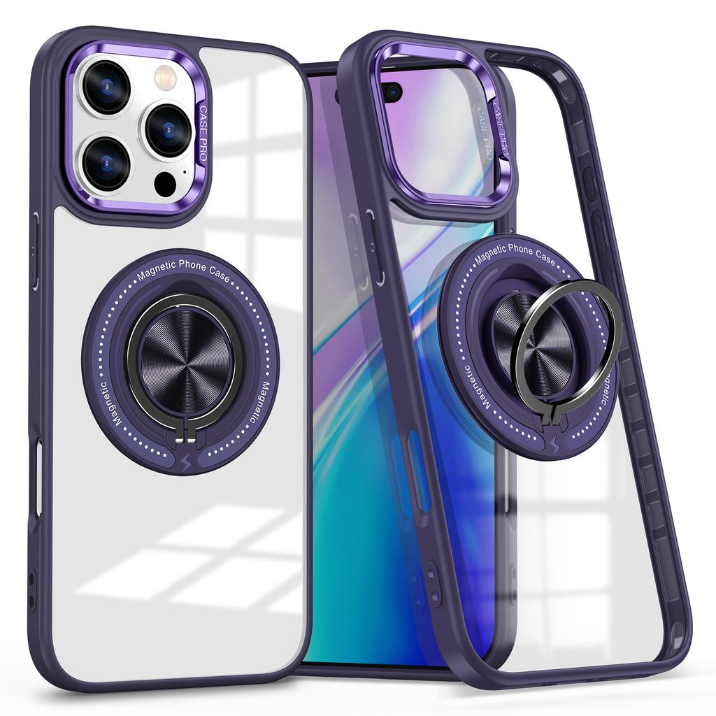 For iPhone 16 Pro Max Case Magnetic Ring Holder Kickstand PC+TPU Phone Cover