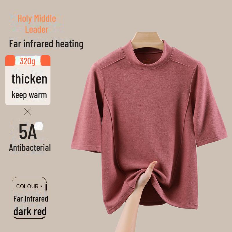 

Women s German Velvet Thermal Mid-Sleeve T-Shirt and Bottoming Shirt – Thick, Short-Sleeved, and Ideal for Autumn. L [Ladies] темно-красного