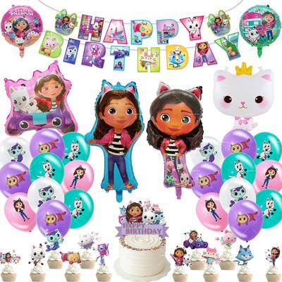 Gabby's Dollhouse Balloons Gabby Birthday Banner Party Decoration Baby Shower Cats Balloon Girl Cake Topper Disposable Tableware