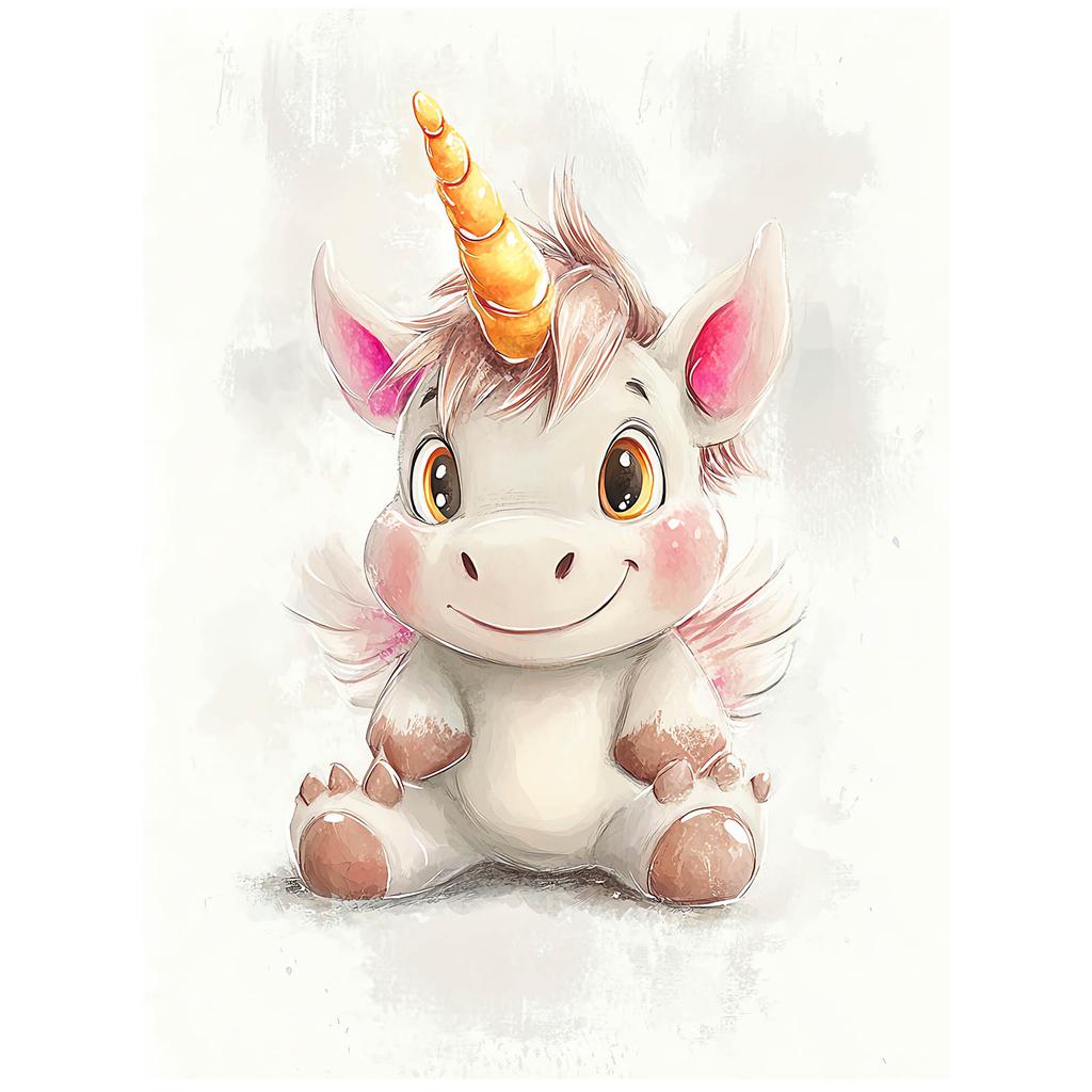 Poster Cute Unicorn In Pastel Colors Poster Cute Unicorn In Pastel Colors, 50X70 Cm, Gold Aluminum Frame, 230 Gs Matte Paper
