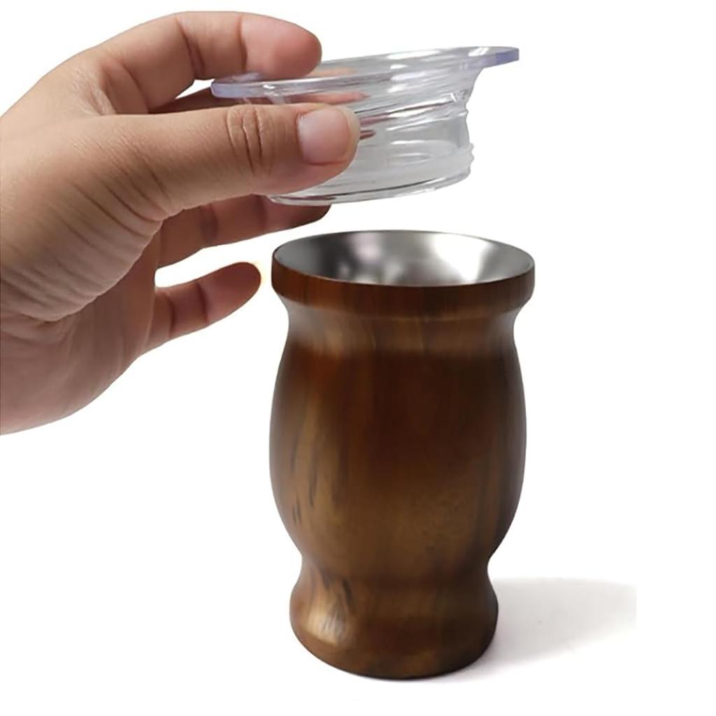 Stainless steel mate tea cup and set with straw cleaning brush for easy cleaning. Perfect for any room or office. (Wood grain)
