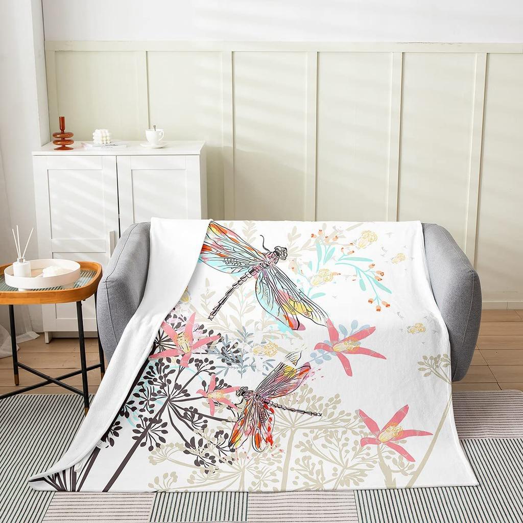 Dragonfly Print Flannel Blanket Office Nap Blanket Air Conditioner Blanket
