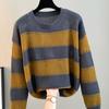 Women Sweaters Pullovers 2025 Autumn Winter Long Sleeve O-Neck Black Striped Knitted Sweater Women Tops Pullover JJ74