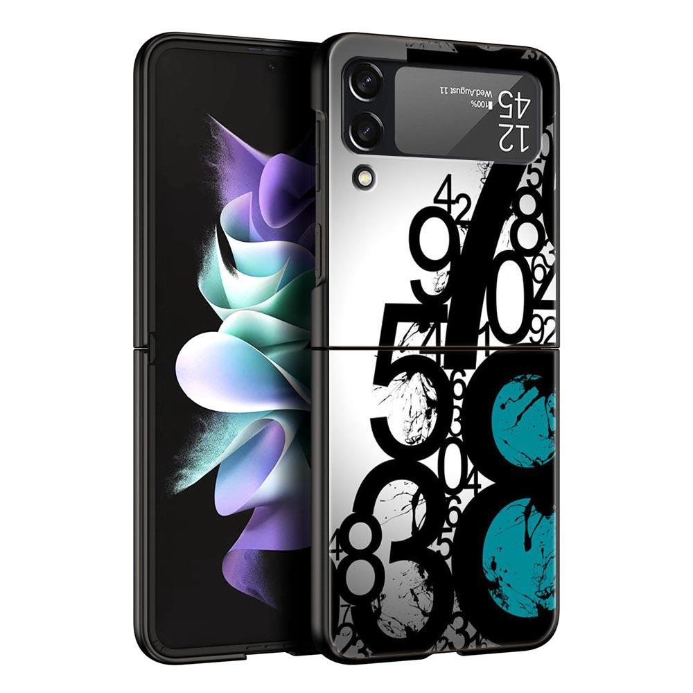 Number Pattern Hard PC Phone Case For Samsung Galaxy Z Flip 7 6 5 4 Black Cover For Galaxy Z Flip 3 Foldable Shell Fundas Capas
