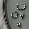 Punk Silver Color Peach Heart Pendant Earrings for Women Simple Fashion Geometric Circular Ear Buckle New Trendy Jewelry Gift