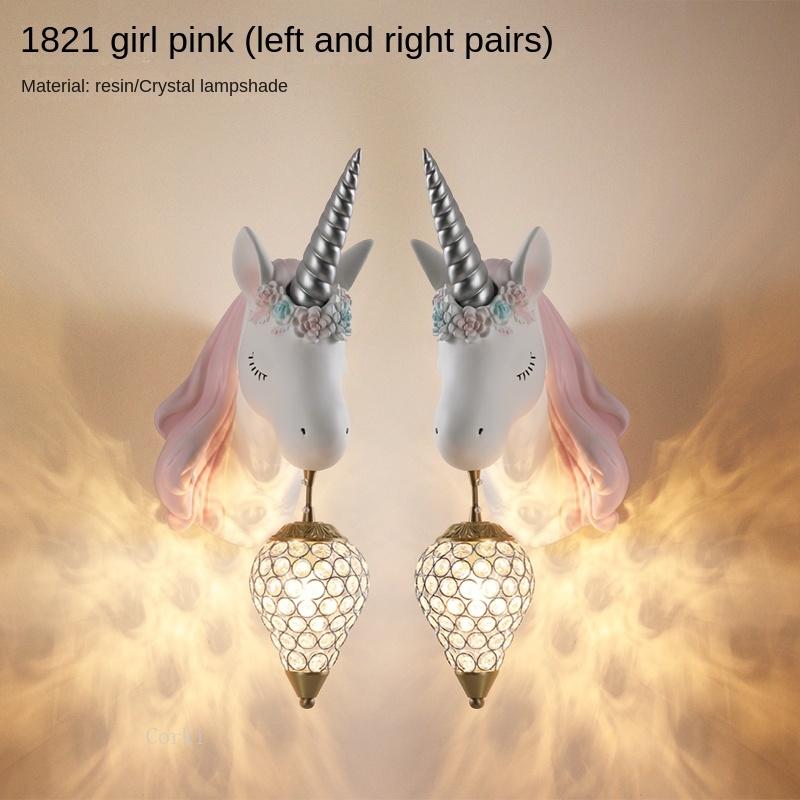 Nordic Simple Lovely Unicorn Led Wall Lamp Bedroom Bedside Lamp Girl Pink Creative Room Sconce Wall Lights Cartoon Unicorn Lamp