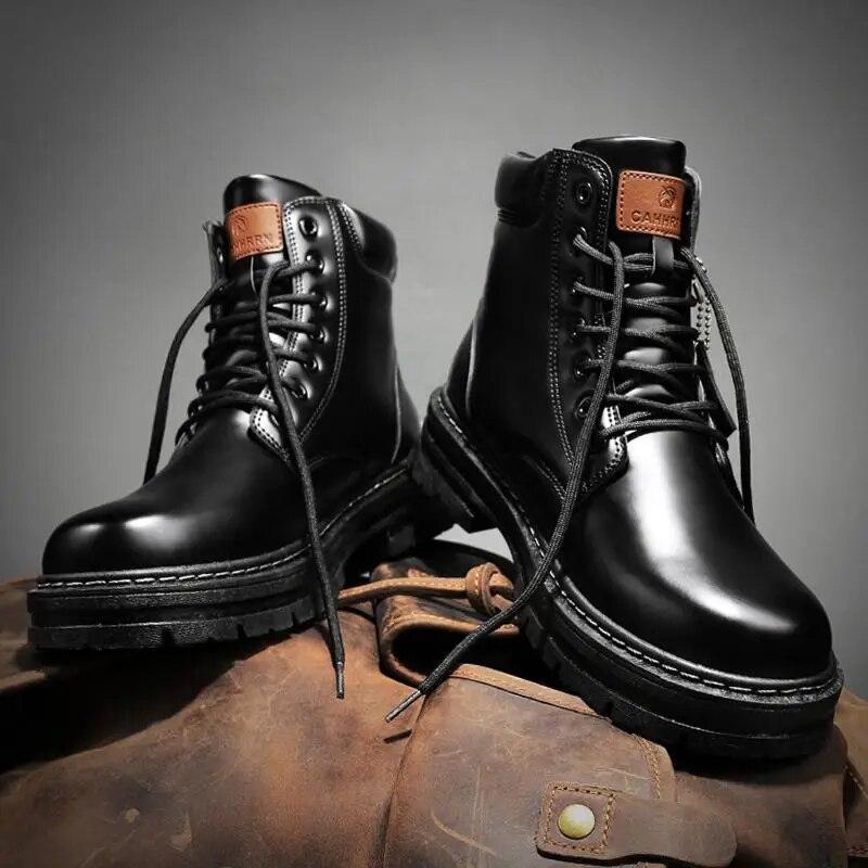 New Men's High Top Work Boots Fashion Motorcycle Boots Men Ankle Boots Tooling Hiking Shoes Winter Military Lace-Up Boots