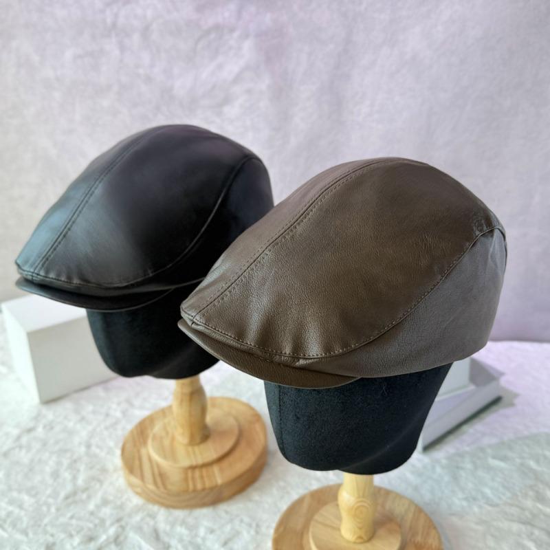 25 early autumn new leather forward hat women show a small face retro front and rear can wear solid color high quality tide