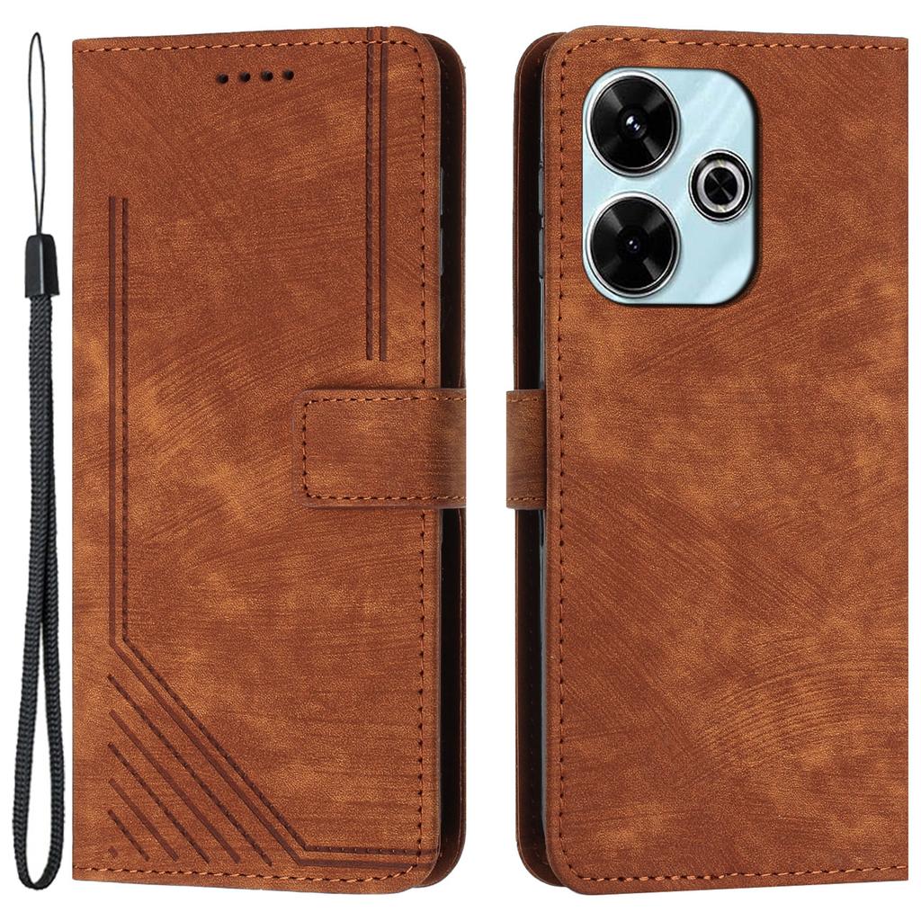 For Xiaomi Poco M6 4G/Redmi 13 5G/13 4G/Note 13R 5G Case Lines Imprint Shockproof PU Leather Phone Shell