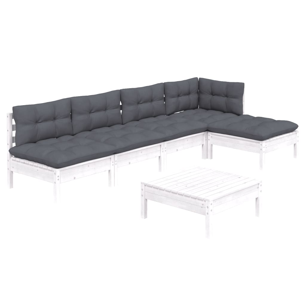 6 Piece Garden Lounge Set with Cushions White Pine Wood