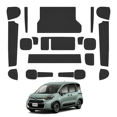 LANGBEAN Interior Rubber Mats for Toyota Sienta 10 Door Pocket Scratch and Noise PU Set of 20 Series, Non-Slip Mats, Reduction, Leather, (Black)