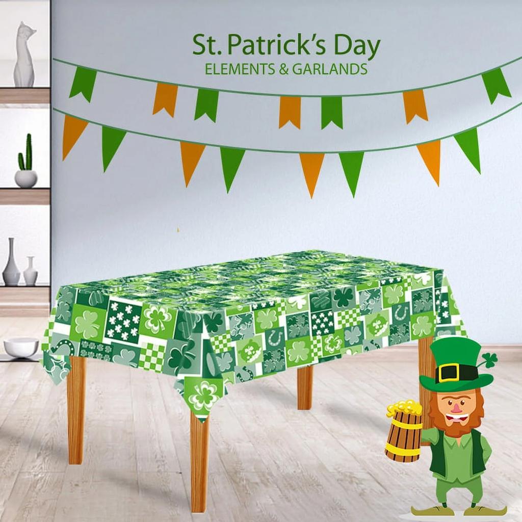 Rectangle St. Patrick's Day Tablecloth,Green Irish Table Cloth, And Washable Holiday Table Cover For Party Kitchen Dining Room