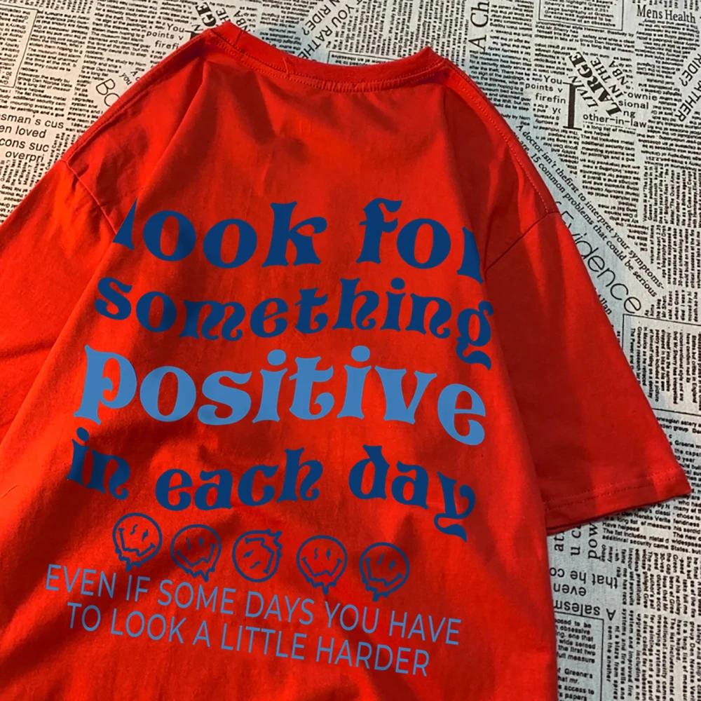 

Ищите что-то позитивное в каждом дне Мужские футболки Модные футболки с круглым вырезом Хлопковая качественная одежда Летние дышащие топы XXXXXL слоновая кость