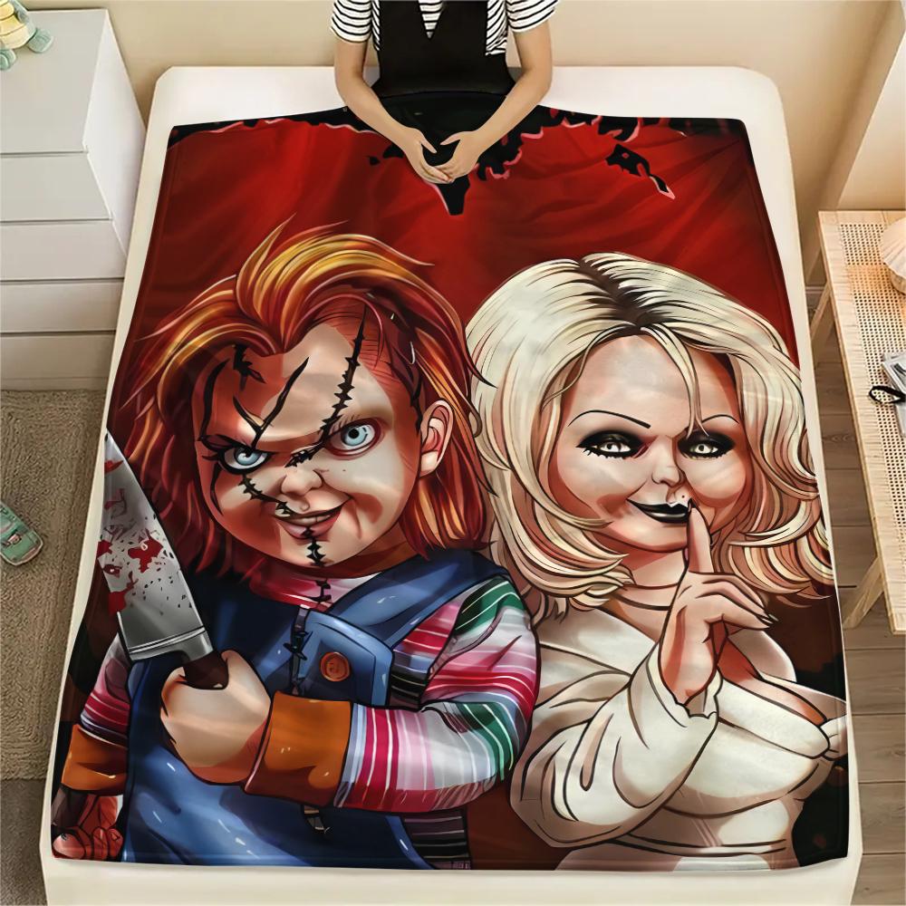 1PC Chucky Print Flannel Blanket, High quality All Seasons, Home Decor, Warmth and Comfort, Perfect for Christmas Gifts