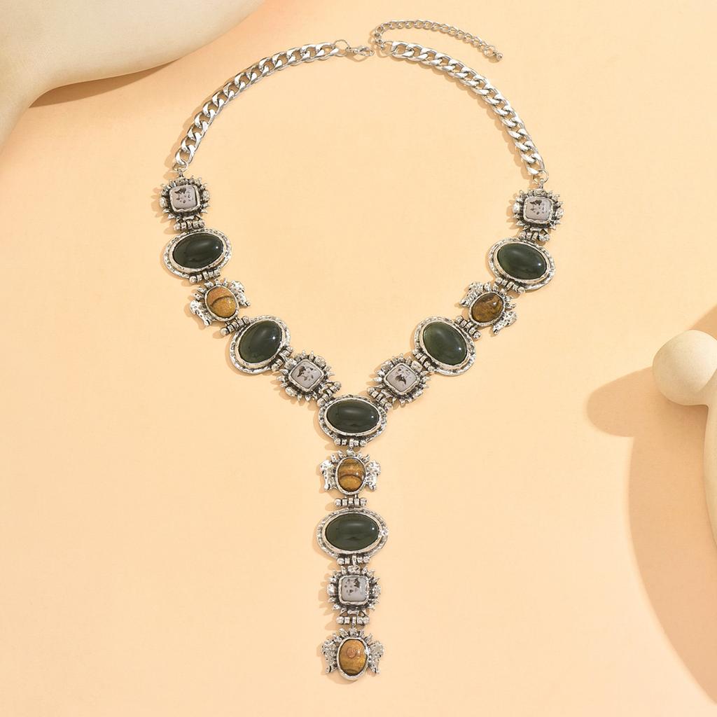 Böhmische Imitation Stein Metall Anhänger Halskette Zum Tragen im Urlaub Bühne und Musikfestival Modeschmuck Heißer Verkauf Party Geschenk