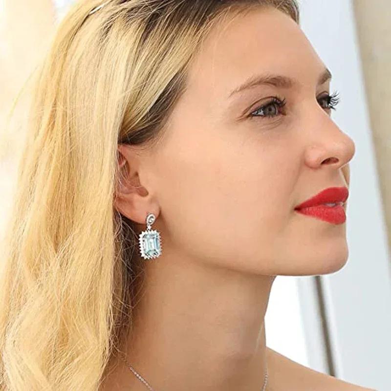 New Aesthetic Light Blue Cubic Zircon Dangle Earrings Women Engagement Wedding Luxury Accessories Fashion Design Ear Jewelry