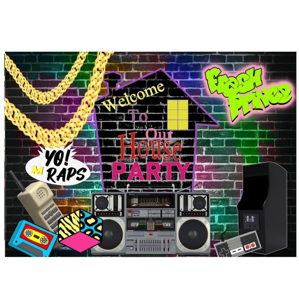 Back To 80's Theme Party Decoration 80's Party Banner Music Disco Backdrops Graffiti Neon Glow Photography Backgrounds Decor
