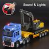 1:48 Flatbed Car Excavator Model Toy Alloy Body Movable Joint Music Light Sliding Engineering Vehicle Models Hobby Ornaments