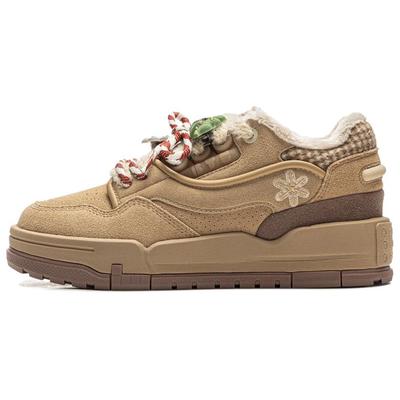 Li Ning 001 Btc Mega Fleece Gingerbread Man Color Warm Thick Bottom Retro Classic Comfortable Women Sneakers Tea-Brown AGCV444-1