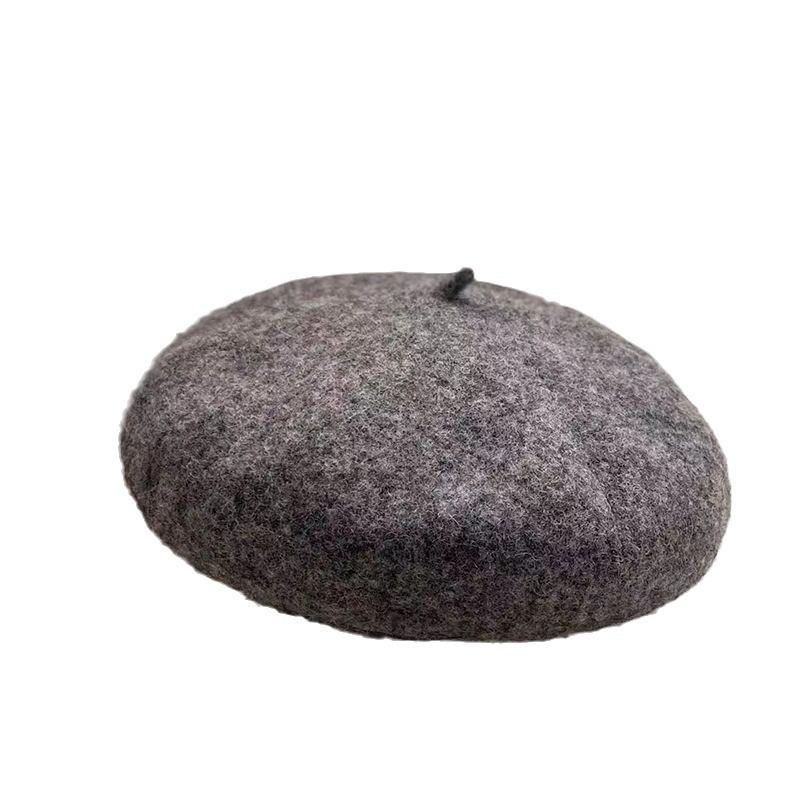 Pure wool beret for women, pink beret, autumn and winter Korean and Japanese style artist hat, black British style, large head circumference