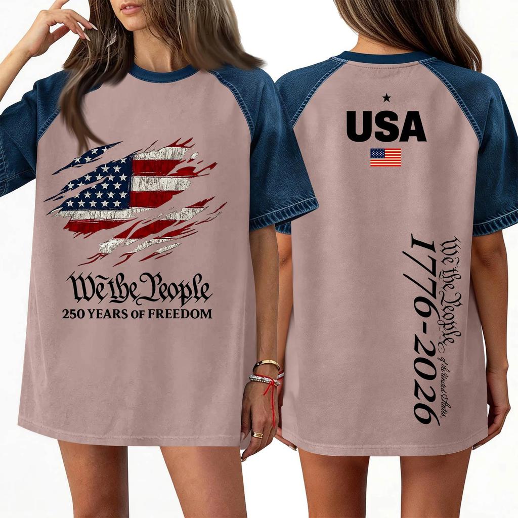 Women's Denim Patchwork Top, Casual Short-sleeved Comfortable T-shirt, Fashionable For Spring And Summer.